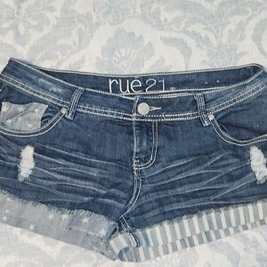 Rue21 Dark Blue Distressed Denim Jean Shorts